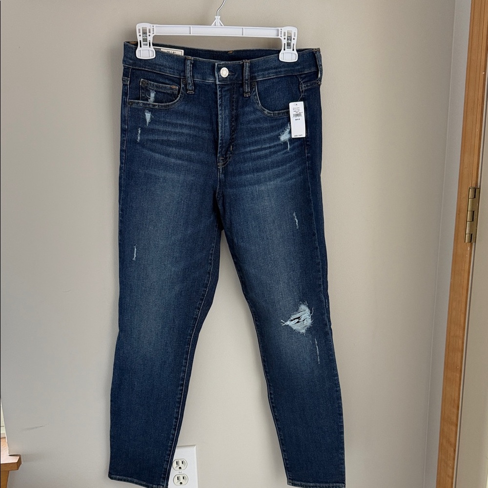 GAP Dark Blue Skinny Ankle Jeans with Distressed Details
